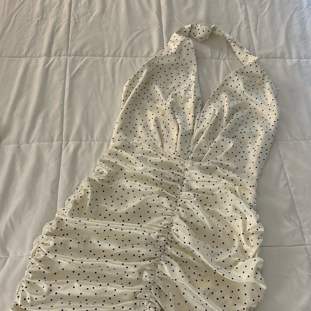 Deep Plunge Polka Dot Mini Dress Off-white - Picture 5 of 8